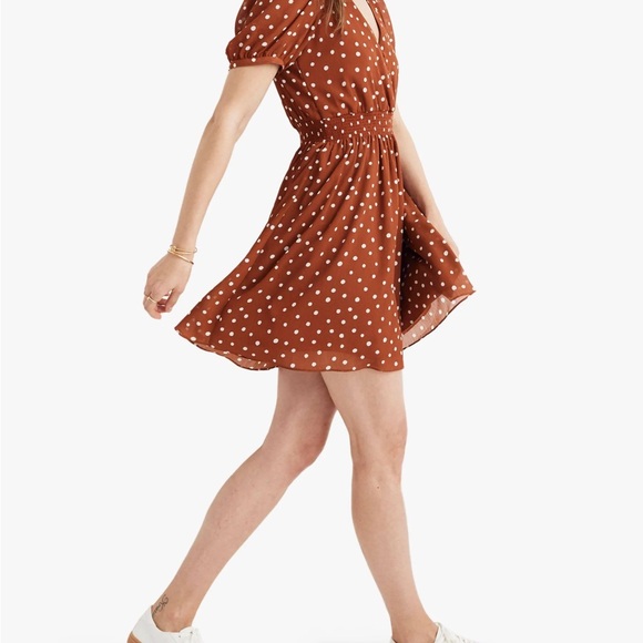 Madewell Orange Puff Sleeve V-Neck Sundress - Picture 3 of 10